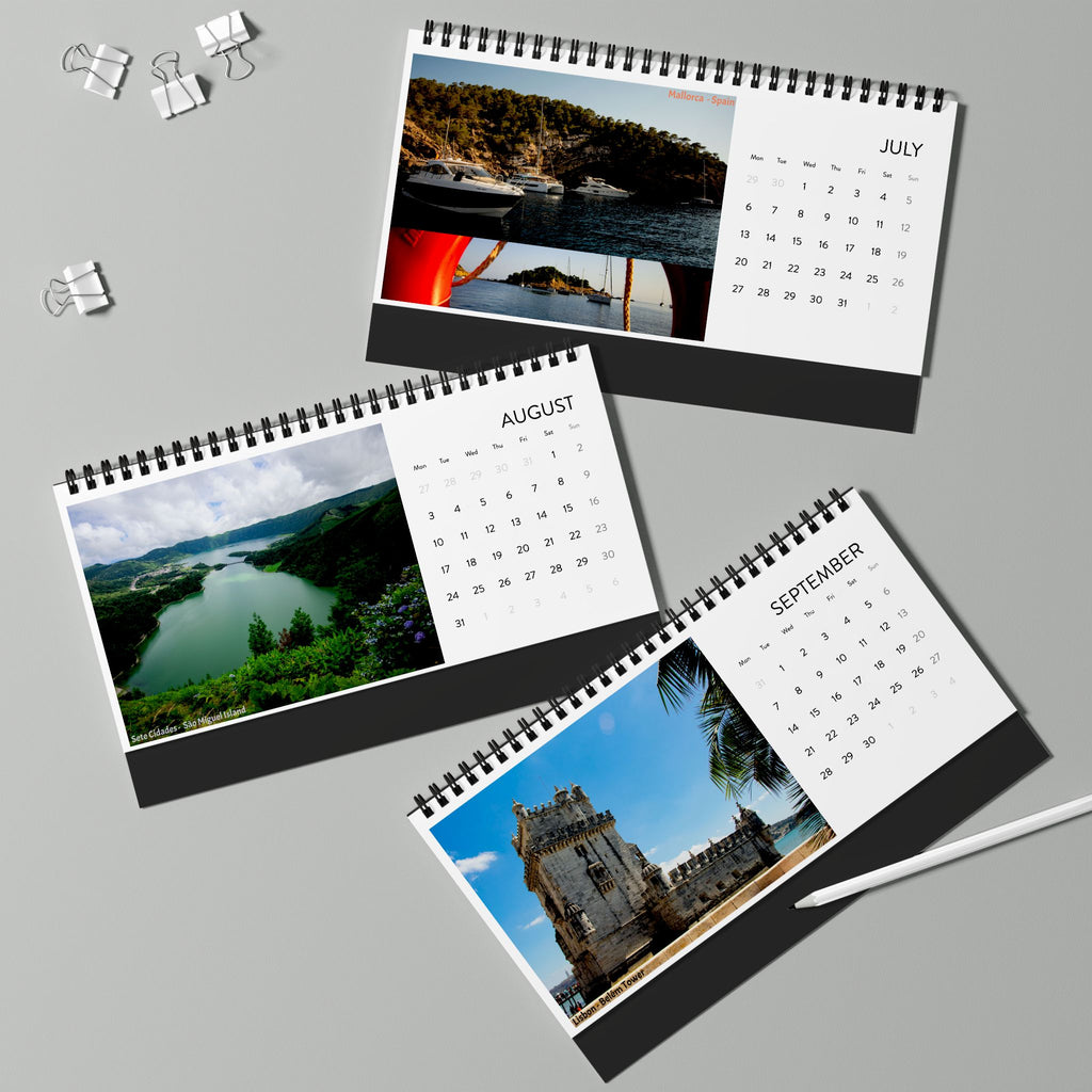 Travel Inspiration Desk Calendar  (2026 grid)