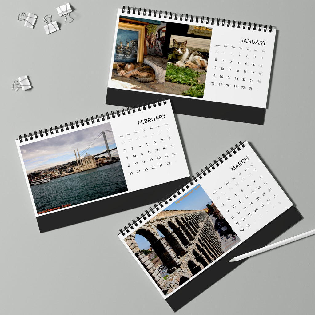 Travel Inspiration Desk Calendar  (2026 grid)
