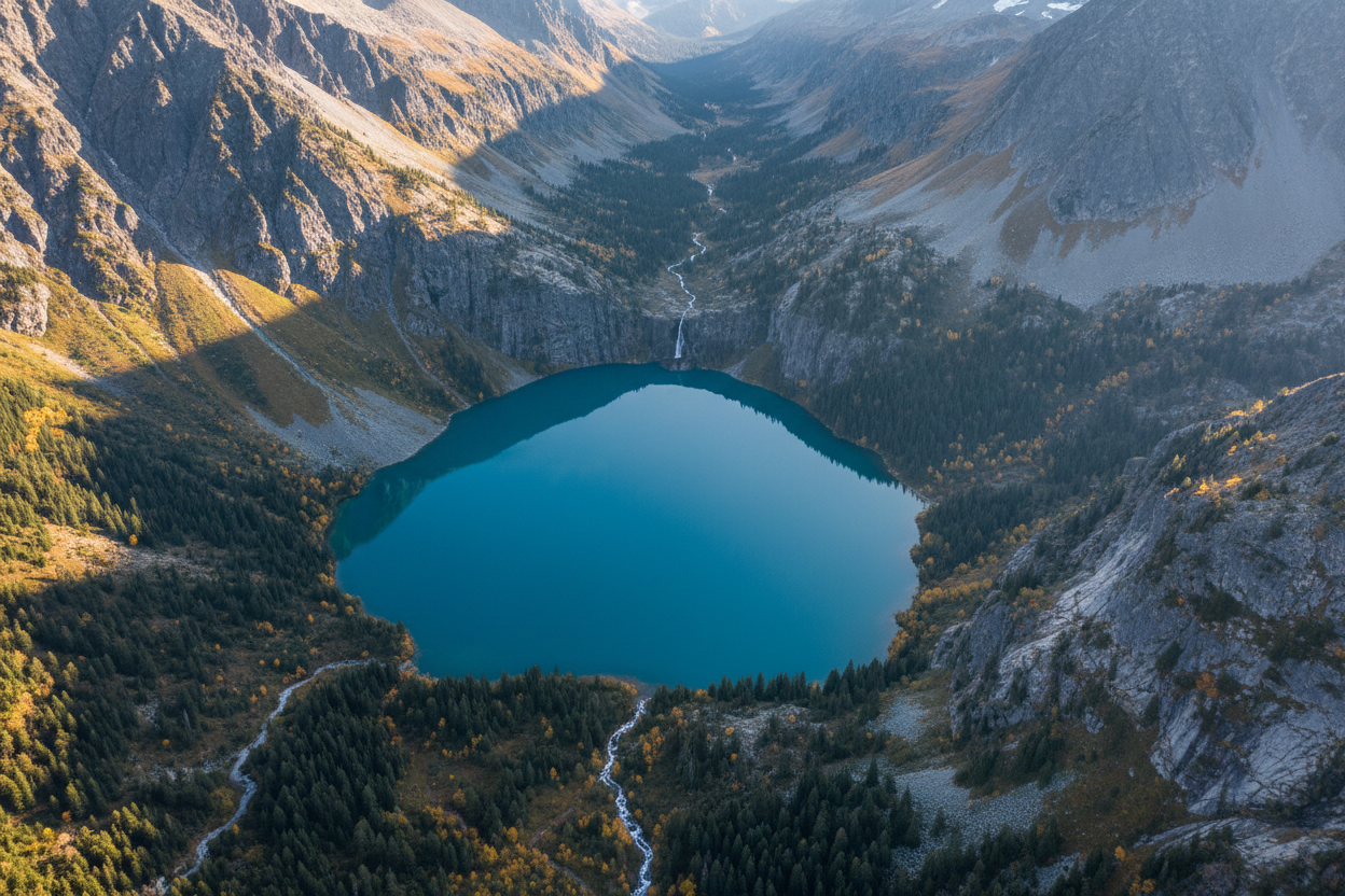 Mountain and lake bird angle
