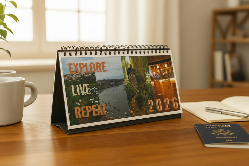 Travel Inspiration Desk Calendar in inspiring workspace